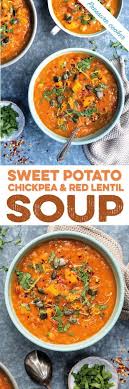 This Delicious And Hearty Pressure Cooker Sweet Potato Chickpea And Red Lentil Soup Coo Pressure Cooker Sweet Potatoes Lentil Recipes Tasty Vegetarian Recipes