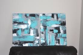 Abstract Acrylic Canvas Painting Black And White Diptych Abstract Acrylic Painting On Canvas Teal Grey Black White And Silver Teal Wall Art Black Canvas Paintings Acrylic Painting Canvas