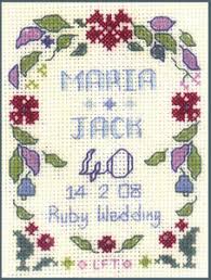 Details About Mini Ruby Wedding Anniversary Sampler Cross Stitch Kit With Colour Chart