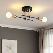 They work well in casual or formal interiors and in rooms with low ceilings to provide the home with ambient light. Linear Bedroom Semi Flushmount Iron 2 Bulbs Simple Flush Mount Ceiling Light Fixture In Black Ceiling Lights Bedroom Light Fixtures Flush Mount Ceiling Light Fixtures