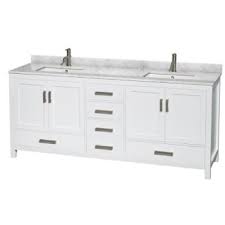 This classic design double sink bathroom vanity has beautiful hand carved moldings. Design House Wyndham Sheffield White Double Bath Vanity 80 Inch With Top Square Sink Hd Supply