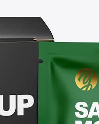 Download Paper Box With Matte Sachet Mockup In Box Mockups On Yellow Images Object Mockups PSD Mockup Templates