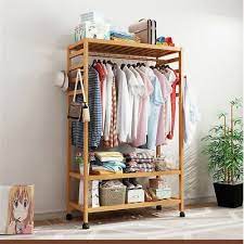 4.5 out of 5 stars. Heavy Duty 31x66 Inch Large Bamboo Clothing Garment Rack Rolling Closet Hanger Shelf Stand Wooden Clothes Rack Clothing Rack Bedroom Rolling Clothes Rack