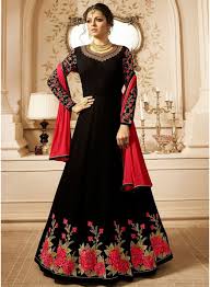 Anarkali gown is long floor length flared gown paired with dupatta. Black Color Party Wear Floral Design Anarkali Suit