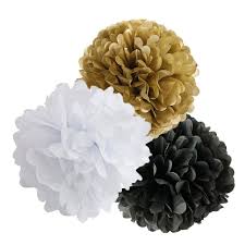 Black And Gold Pom Poms Decorations Gold Black White Party Decor Kit Tissue Paper Pom Poms Flower Paper Lantern Paper Honeycomb Balls The Black Gold Party White Party Decorations Gold Theme Party