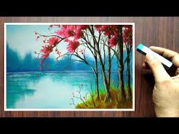 How To Draw Beautiful Landscape Scenery With Cherry Blossom Tree Soft Pastel Drawing Paintin Soft Pastels Drawing Abstract Art Painting Diy Soft Pastel Art