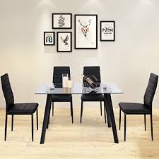 Tangkula 5 Pcs Dining Table Set Modern Tempered Glass Top And Pvc Leather Chai Contemporary Dining Room Sets Glass Dining Room Furniture Glass Dining Table Set