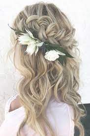 Pinterest Wedding Hairstyles Curly Half Up Half Down With Braid And White Flowers Svglamour Wedding Hair Inspiration Hair Styles Diy Wedding Hair