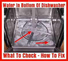If water remains in your dishwasher after the cycle ends, check the kitchen sink drain to make sure it's not clogged. Water In Bottom Of Dishwasher How To Fix