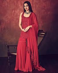 Sonakshi Sinha Wear Red Color Georgette Party Wear Sharara Suit Vastraqueen Indian celebrities sequin dress long sleeve dress sonakshi sinha sequin bodycon dress fashion dresses bollywood fashion hollywood actress photos. sonakshi sinha wear red color georgette