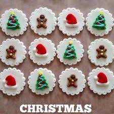 12 Edible Cupcake Toppers Christmas Cake Decorations Hand Made Kerst