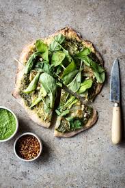 Kohlrabi Green Olive Pesto Pizza Dishing Up The Dirt Food Recipes Pesto Pizza