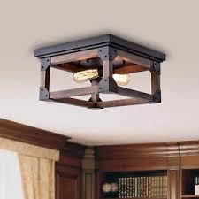 Hallway, dining room, bedroom, kitchen, etc Rustic Industrial Edison Ceiling Light Fixture Square Wood Flush Mount Antique 797698397191 Ebay