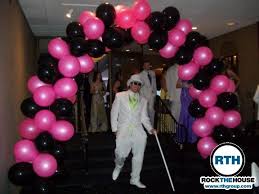 Pink Black And Gold Balloon Arch Prom Djs And Normandy Party Center Host Dance Rock The House Black Balloons Sweet 16 Centerpieces Balloons