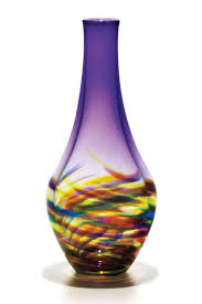 Vortex Long Neck Vase In Lime Mix With Grape By Michael Trimpol And Monique Lajeunesse Art Glass Vase Artful Home Glass Art Art Glass Pumpkin Art Glass Vase
