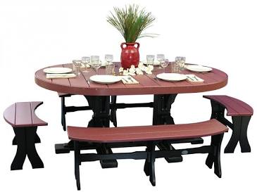 LuxCraft Deluxe Poly 4′ × 6′ Oval 4-Bench Surrounding Dining Suite, AI generated