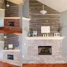 It took me hours to hunt down an inspiration image of a fireplace paint washed in grey (bottom right) — almost everyone does a white wash on red brick. Whitewashed Brick Fireplace Rocky Canyon Rustic