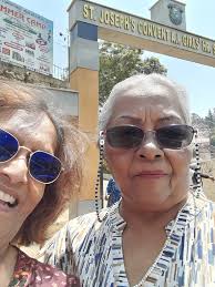 My friends at SJC boarding: Susan Bole Brown, Susan Sherwood, Kitty  Muthanna, Indra, Sheila Henderson, and Faye Correa(back to camera)