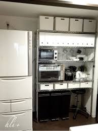 完成 メタルラックを使った厨房風キッチン背面収納 キッチン 背面収納 インテリア 収納 メタルラック 収納