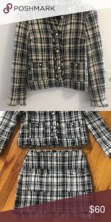 Black And White Plaid Blazer And Skirt Zara Suit Zara Suits Plaid Jacket Mini Skirts