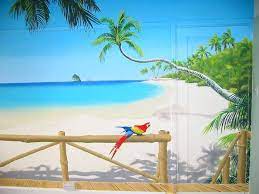 Fashion a tropical retreat in a spa or salon with a soothing sunset beach scene wall mural. Mbolet Beach Wallpaper Murals Beach Mural Beach Wall Murals Mural Tropical