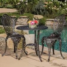 Noble House Cole Bronze 3 Piece Aluminum Round Outdoor Bistro Set 2637 The Home Depot Outdoor Bistro Set Bistro Set Outdoor Patio Set