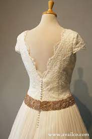 Short Sleeve Wedding Dress Ball Gown Lace And Rose Gold Belt Jacqueline Style Short Sleeve Wedding Dress Wedding Dresses Lace Short Lace Wedding Dress