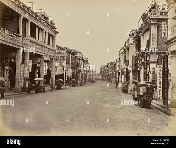 Queen's Road looking west, Hong Kong; Unknown maker; Hong Kong, China; 1870 - 1880; Albumen silver print Stock Photo - Alamy