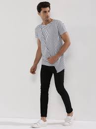 Black And White Striped T Shirt Outfit Mr Button Black White Striped T Shirt With Crossover Panel Shirt Outfit Men Mens Outfits Black White Stripes