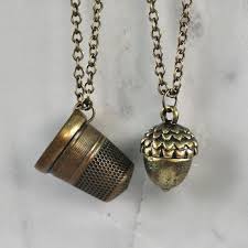 Thimble And Acorn Necklaces Peter Pan Jewelry Thimble Wendy Kiss In Brass Men Women Sweetheart Lover Sister Best Friend Peter Pan Jewelry Peter Pan Wedding Necklace Set