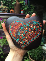 Dot Art Mandala Heart Stone Etsy Dots Art Rock Painting Patterns Stone Painting