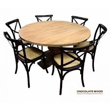 It is lighted by a fancy chandelier that hung from gorgeous dining room illuminated by a candle chandelier and wall sconces mounted above the white wainscoting. Utah Dia 135cm Mango Wood Round Dining Table 5 Black Cross Back Dining Chairs