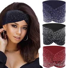 Sliverdew Rhinestone Head Wrap,3 Pack Boho Wide Headbands Rhinestone Head  Scarf Crystal Wide Headbands Stretch Wide Headbands Elastic Turban Thick  African Fabric Cotton Head Bands Fashion Hair Scarfs: Buy Online at Best