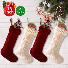 Each of these giant stockings has two long. Christmas Stockings 4 Pack 18 Inches Large Size Knitted Xmas Stockings Decorations For Family Holiday Season Decor Cream And Burgundy Christmas Stockings Xmas Decorations Buy Online In Bahamas At Bahamas Desertcart Com Productid 165023396