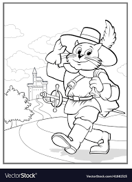 Fairy tale - puss in boots colouring book Vector Image