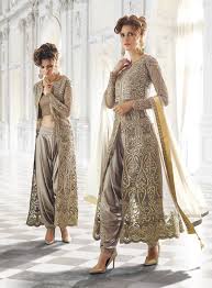 Grey Designer Wear Indian Dhoti Style Anarkali Suit In Net Indian Outfits Fashion Indian Dresses