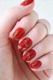 Gold Leaves Nail Tattoos Gold Nail Decals Nail Art Etsy In 2021 Gold Nails Red Nail Art Designs Red And Gold Nails