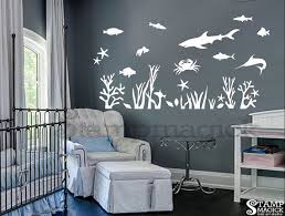 Under The Sea Wall Decal Fish Wall Decal Ocean Wall Decal Wall Mural Shark Light Version Nursery Wall Decals Nursery Baby Room Nautical Wall Decor
