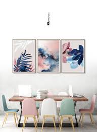 Set Of 3 Wall Art Botanical Prints Navy Blue Leaf Blush Pink Decor Abstract Watercolor Digital Download Tropical Poster Plant Prints Botanical Prints Abstract Watercolor Decor
