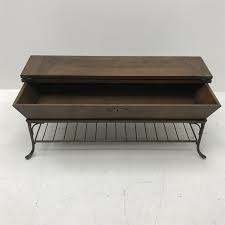 Woodtek® spring loaded lift raises coffee table top to dining or reading height. Rectangular Coffee Table Mahogany Hinged Top On Wrought Metal Base With Undertier W134cm H49cm D71cm The Furnishings Sale Furniture Interiors