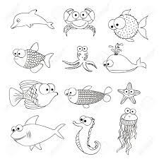 15675377 Illustration Of Puffer Fish Starfish Sea Horse Octopus Puffer Fish Whale Desfin Fish Shark Fish Draw Stock Vec Vis Tekeningen Dingen Om Te Tekenen Vis