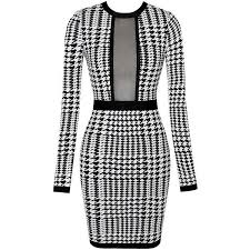 Black And White Patterned Dress 85 Liked On Polyvore Featuring Dresses White And Black Dress M Houndstooth Dress Black White Print Dress Knit Mini Dress