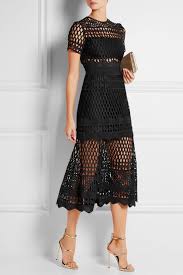 Noir Robe Midi En Dentelle Guipure Self Portrait Knit Fashion Lace Midi Dress Crochet Dress