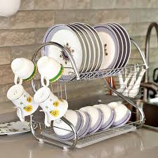 2 tiers dish drying rack plated iron