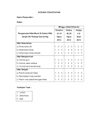 Borang ini boleh di dalam bentuk excel berformula untuk memudahkan pegawai penilai memasukkan markah. Doc Borang Pencerapan Nama Responden Kelas Nur Ainaa Academia Edu