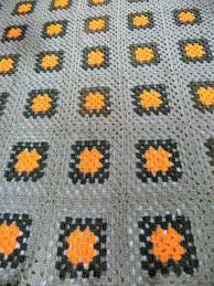 Granny Square Large Crochet Afghan Olive Green Orange Etsy Granny Square Crochet Throw Blanket Green And Orange