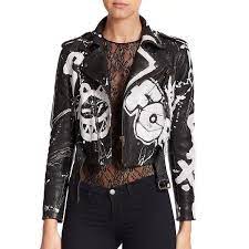 Faith Connexion Graffiti Cropped Leather Moto Jacket Cropped Moto Jacket Cropped Black Jacket Real Leather Jacket