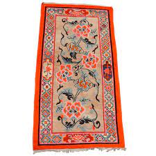 Vintage Brilliantly Hued Lotus Blossom Tibetan Rug Tibetan Rugs Rugs Tibetan