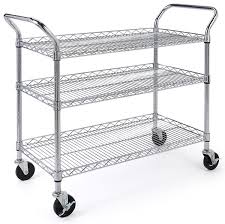 Chrome Wire Utility Cart 3 Commercial Grade Metal Tiers