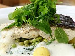 Steamed Sea Bass With Vanilla Baby Vegetables And Cappuccino Sauce Recipe Vegetables For Babies Cooking Seafood Food Network Recipes